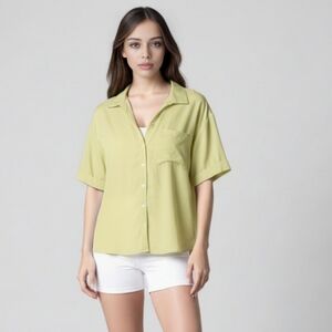 Lafayette 148 New York Green Line Boxy Short Sleeve Top Size XL